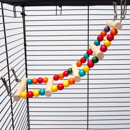 Toy for birds "ladder with beads", 5 steps, 35 cm, mix of flowers-2