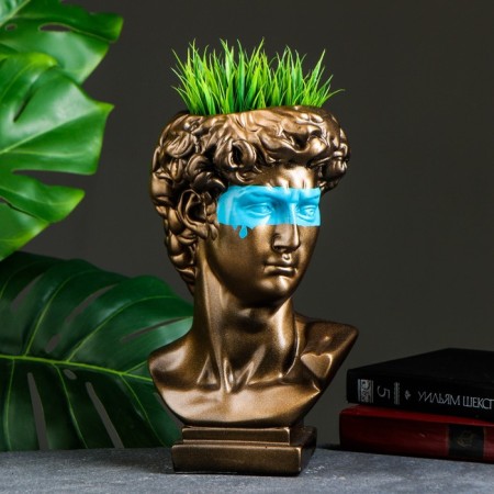 Kashpo - organizer "Bust of David with the mask" Big, bronze, turquoise, 28cm-1