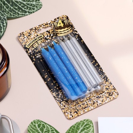 Set of candles for the Cake "Spark", 12 pcs, 8 cm, blue and silver metallic-4