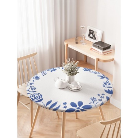Ground tablecloth “Watercolor Gzhel”, round, oxford, elastic band, size 120x120 cm, diameter 75-100 cm-2