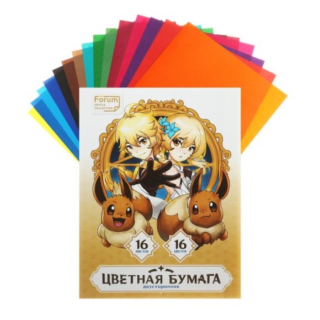Colored paper A4, 16 sheets, 16 colors "anime", bilateral, in the folder, 65 g/m2