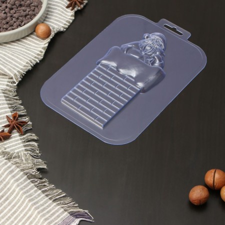 Form for chocolate and sweets Plastic “Santa on the pipe”, product size 17 × 8.3 × 1 cm, color transparent color