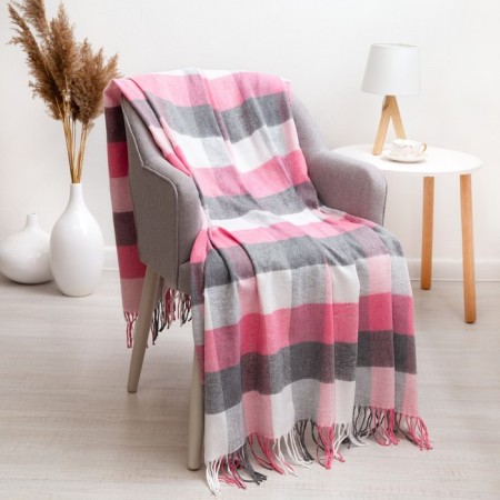 Picnic plaid 140x200 cm, white-pink-gray, cotton 20%, pan 40%, polyester 40%