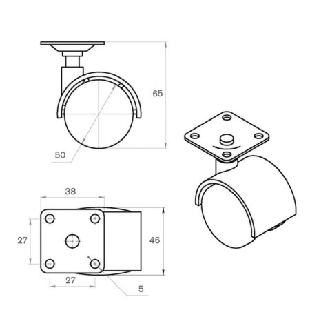 The support of the wheel tundra, with a site, d = 50 mm, h = 65 mm, with a latch, plastic, 1 pc.-3
