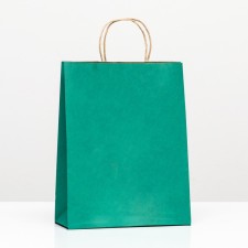 Craft package, green velvet, with twisted handles, 25 x 12 x 27 cm