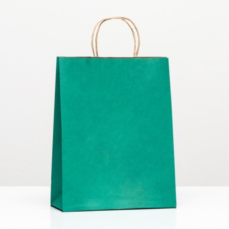 Craft package, green velvet, with twisted handles, 25 x 12 x 27 cm