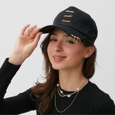 Women's baseball cap Minaku Black/gold color, size 56-58