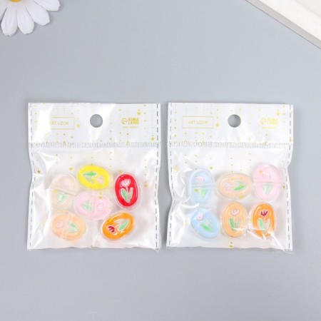 Busina Plastic "Summer breeze. Tulip in oval" Gloss Mix 2.2x1.5x0.8 cm-4