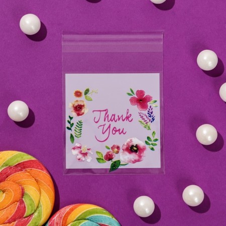 BOPP package with sticky tape, "Thank you", 7*7+3cm-2
