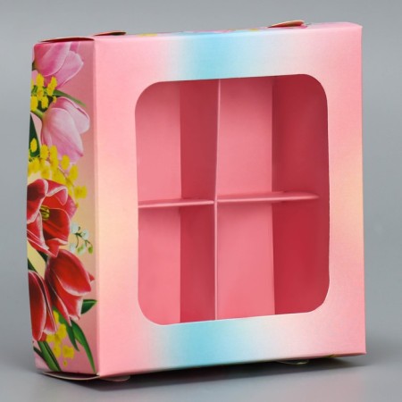 Box for sweets, confectionery packaging, 4 cells, “with all my heart”, 10.5 x 10.5 x 3.5 cm-1