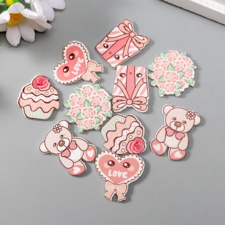 Decor for creativity Tree "Bear with Gifts" set 10 pcs mix 2.4x1.7 cm