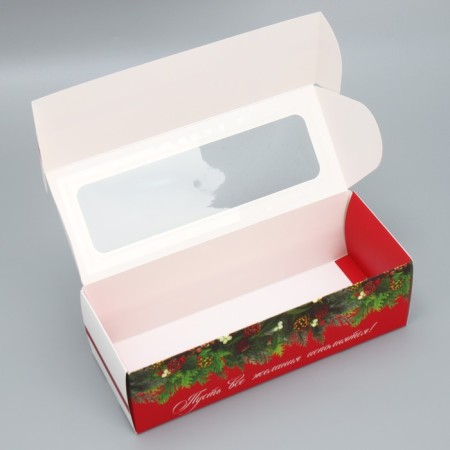Box for confectionery products with a “happy New Year” window, 26 x 10 x 8 cm, New Year-2