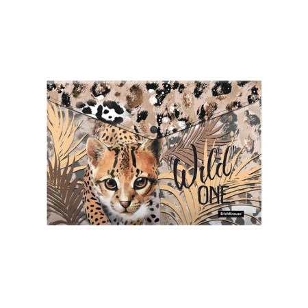 A4 button folder, 160 μm, Erichkrause, Wild Cat, translucent, glossy, with print