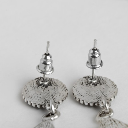 Hanging earrings with rhinestones "drop" motives ethnic, black color in black silver, 7 cm-2