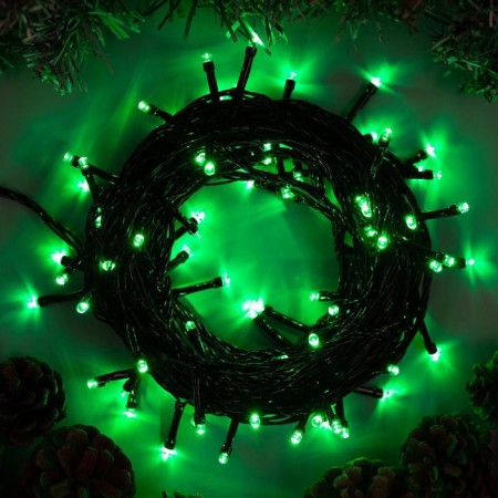 Garland “thread” 10 m, IP20, dark thread, 100 LED, green glow, 8 modes, 220 V