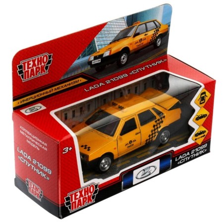 Metal VAZ-21099 “Taxi satellite”, 12 cm, doors and trunk open, yellow color-6