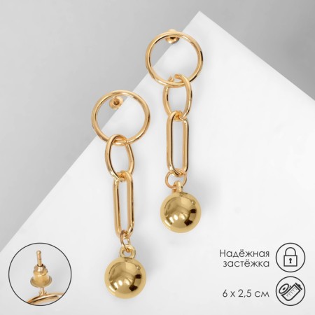 Earrings Metal "Trend" Ring with a ball, color gold