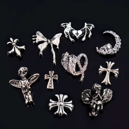 Figures for the design of the nails "Gothic", voluminous, metal, silver color-1