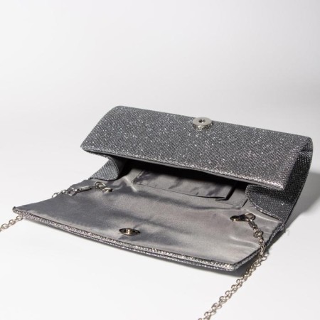 Female bag, valve department, long chain, silver color-2