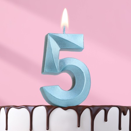 Candle in the Cake "Fine", number "5", blue metallic, 6.5 cm
