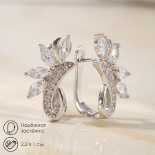 Серьги со стразами «Циркония» галочка, цвет белый в серебре