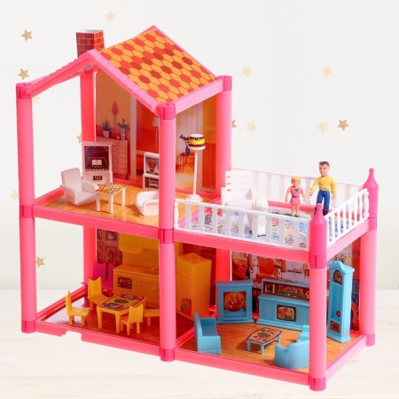 Plastic house for dolls, two -story, with accessories-8