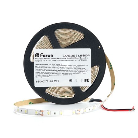 Feron 5 m, IP65, SMD2835, 60 LED/m, 4.8 W/m, 12 V, glow cold white-1