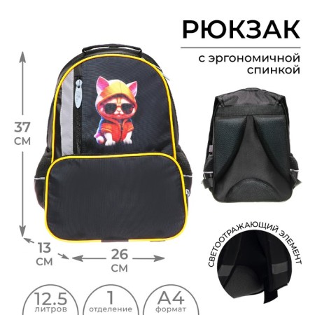 School backpack, 37 x 26 x 13 cm, ergonomic back, calligrata orth "Cool cat"