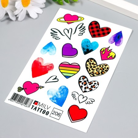 Tattoo on the body "Different hearts" 10x15 cm-1