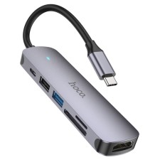 Adapter Hoco HB28, HDMI/USB3.0/USB2.0/SD/TF/PD, 60 W, 3 A, 13.5 cm, gray