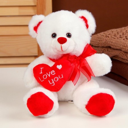 Soft toy "Bear", with heart, 19 cm, white color-1