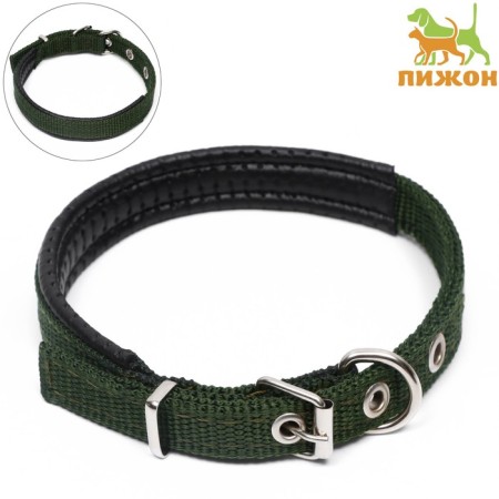Collar "comfort" combined (polyester, claim. Leather) 39 x 1.5 cm, Osh 28-35 cm, dark green 609