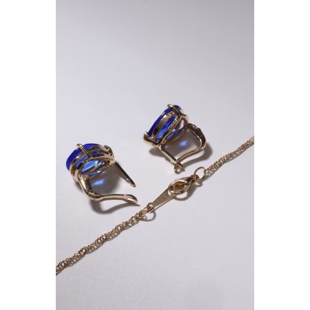 Set 3 objects: earrings, pendant, ring dimensionless "Edel" drop, blue color in gold, 45 cm-3