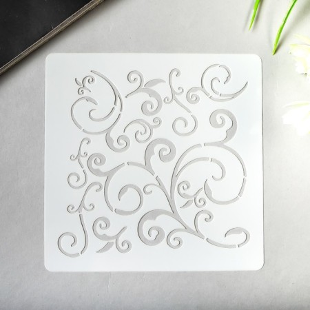 Stencil plastic "curls - plant pattern" 13x13 cm