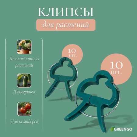 Set for mounting plants: Brongs large (6.5 cm) - 10 pcs., Small clothespins (4.5 cm) - 10 pcs., Greengo