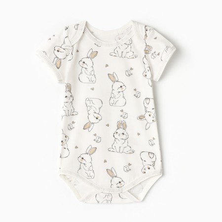 Body baby with short sleeve, white color/bunnies, height 80
