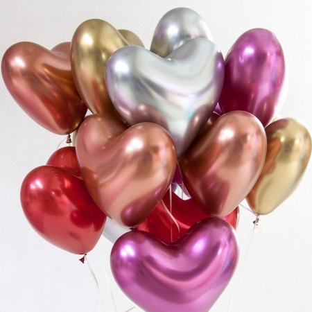 Latex ball 14 ", heart, reflex, chrome, set of 50 pcs., Pink color (909)-1