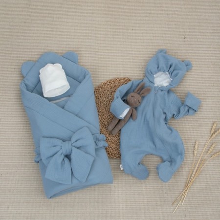 Kinderlitto “Muslin” discharge kit, 4 items, height 50-56 cm, gray-blue color