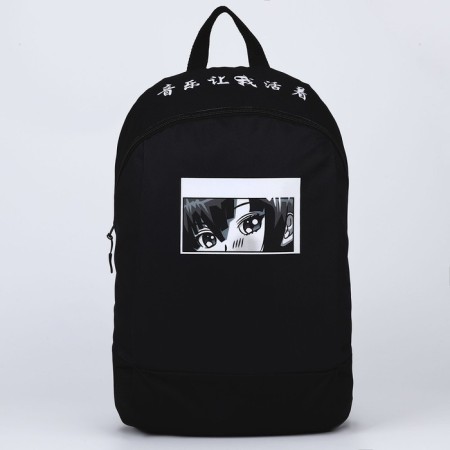 School textile “anime”, 46x30x10 cm, vertical pocket, black color-1