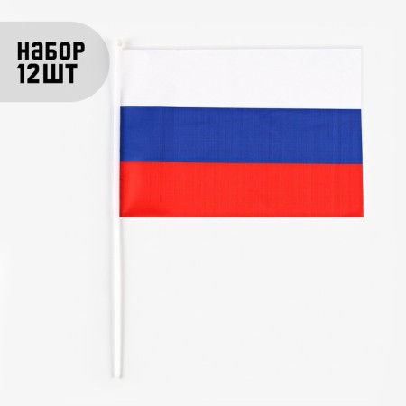Russian flag, 30 x 45 cm, rod 60 cm, polyester silk, set 12 pcs