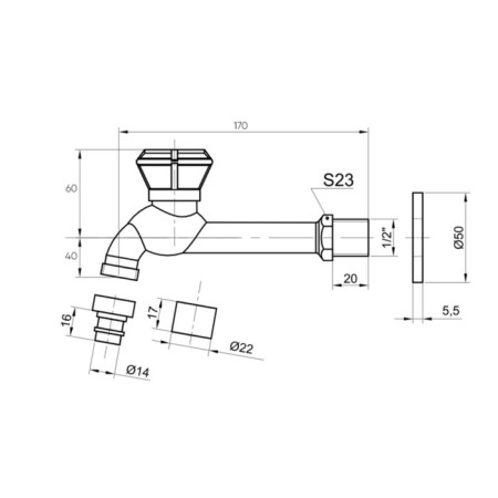 Bronze de Luxe 13263/2 crane, drain, valve, for a bath, pour 160 mm, brass, bronze-1