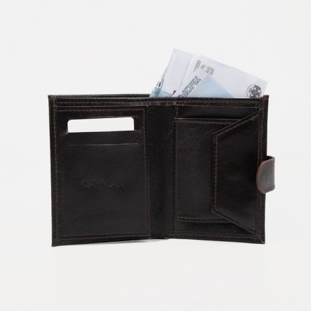 Men's purse on the button, a department for auto documents, brown color-5