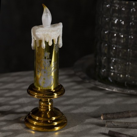 LED figure "Candle with a snowman" 7 × 20 × 7 cm, plastic, batteries AAAX2 (not in the kit), glow warm white-1