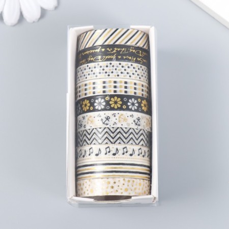 Sticky tape paper "Black and white drawings" set 10 pcs. 0.8 cm dl. 2 m 8.5x4x1 cm-4