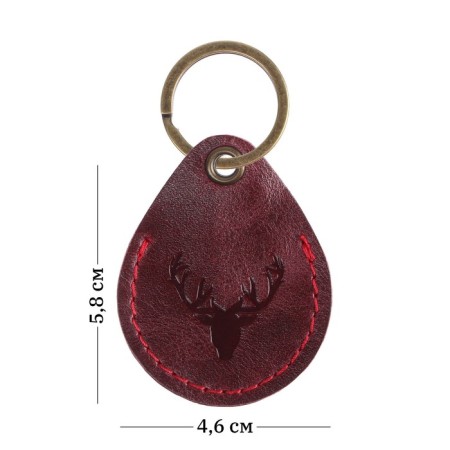 Key leather keychain, label, drop, genuine leather, burgundy, deer-3