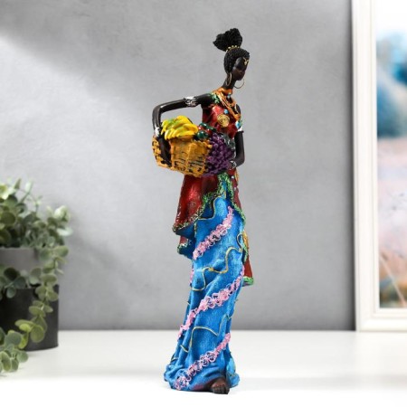 Polystone souvenir "African in a colored dress, with a fruit basket" mix 32.5x10x8 cm-3
