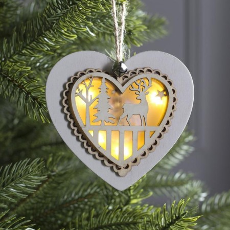Christmas tree toy "Heart with a deer", from batteries, a glow of warm white