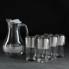 A set of drinking Jungle, 7 items: Capherine 1 L, glasses 230 ml, 6 pcs, with engraving and spraying, Silver spraying color