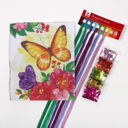 A cross with a cross with sequins "Butterflies" 20 x 25 cm. Set for creativity-1