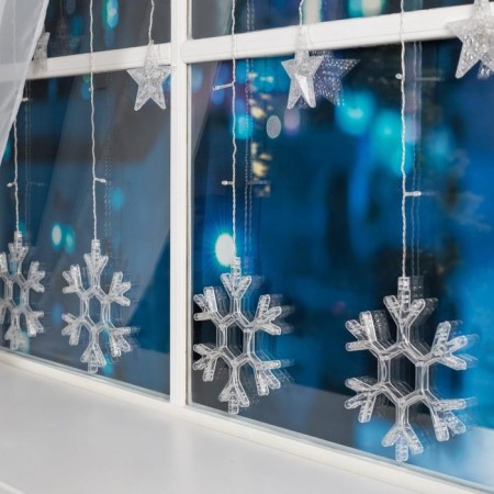 Garland “fringe” 2.4 × 0.9 m with nozzles “snowflakes”, ip20, transparent thread, 150 LED, white glow, 8 modes, 220 V-3
